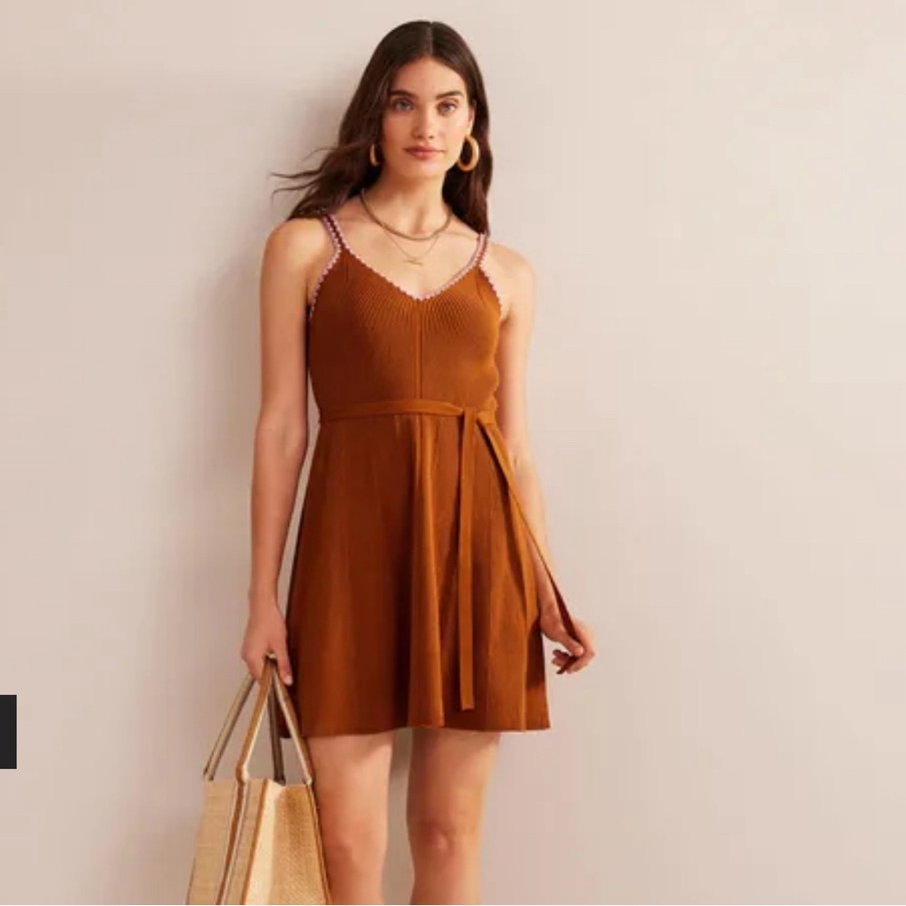 Boden Crochet-Trim Knitted Dress in Pumpkin - Size 6